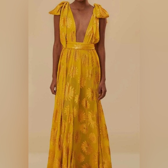 FARM Rio Dresses & Skirts - Yellow Gold Sun Jacquard Maxi Dress